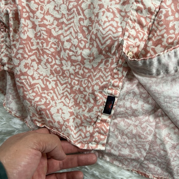 Faherty Shirt Mens Small Coral Short Sleeve Button Down Hemp Tencel Floral Camp - Picture 7 of 9